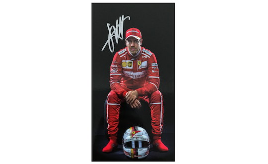 Original signed autograph card by Sebastian Vettel