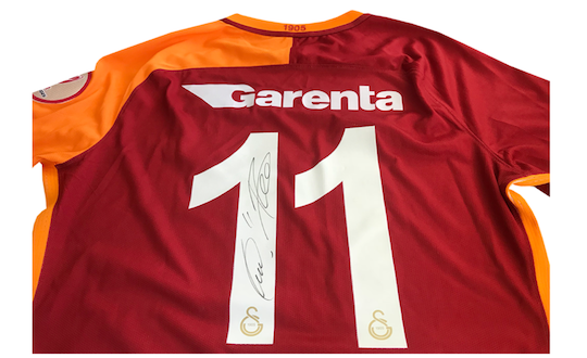 Original Galatasaray Istanbul home jersey signed by Lukas Podolski backside