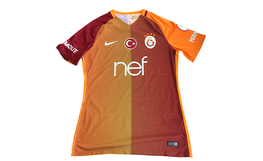 Original Galatasaray Istanbul home jersey signed by Lukas Podolski frontside