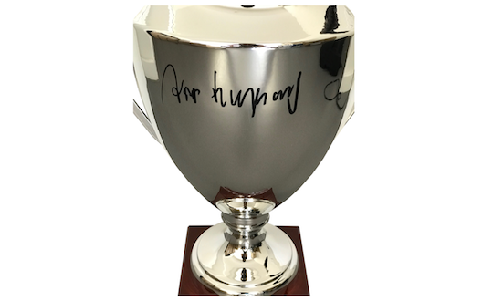 replica UEFA Champions League trophy signed by Jupp Heynckes