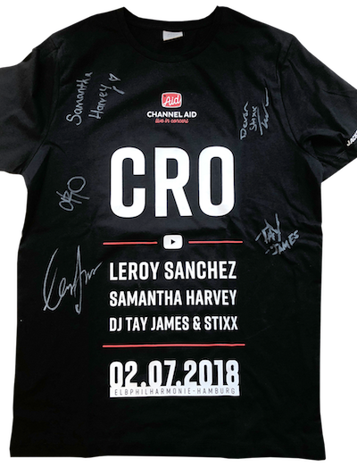 T-Shirt Channel Aid live in Concert original signiert von Rapper Cro, Leroy Sanchez, Samantha Harvey, DJ Tay James & Stixx