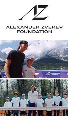 Alexander Zverev Foundation logo and Alexander Zverev with child